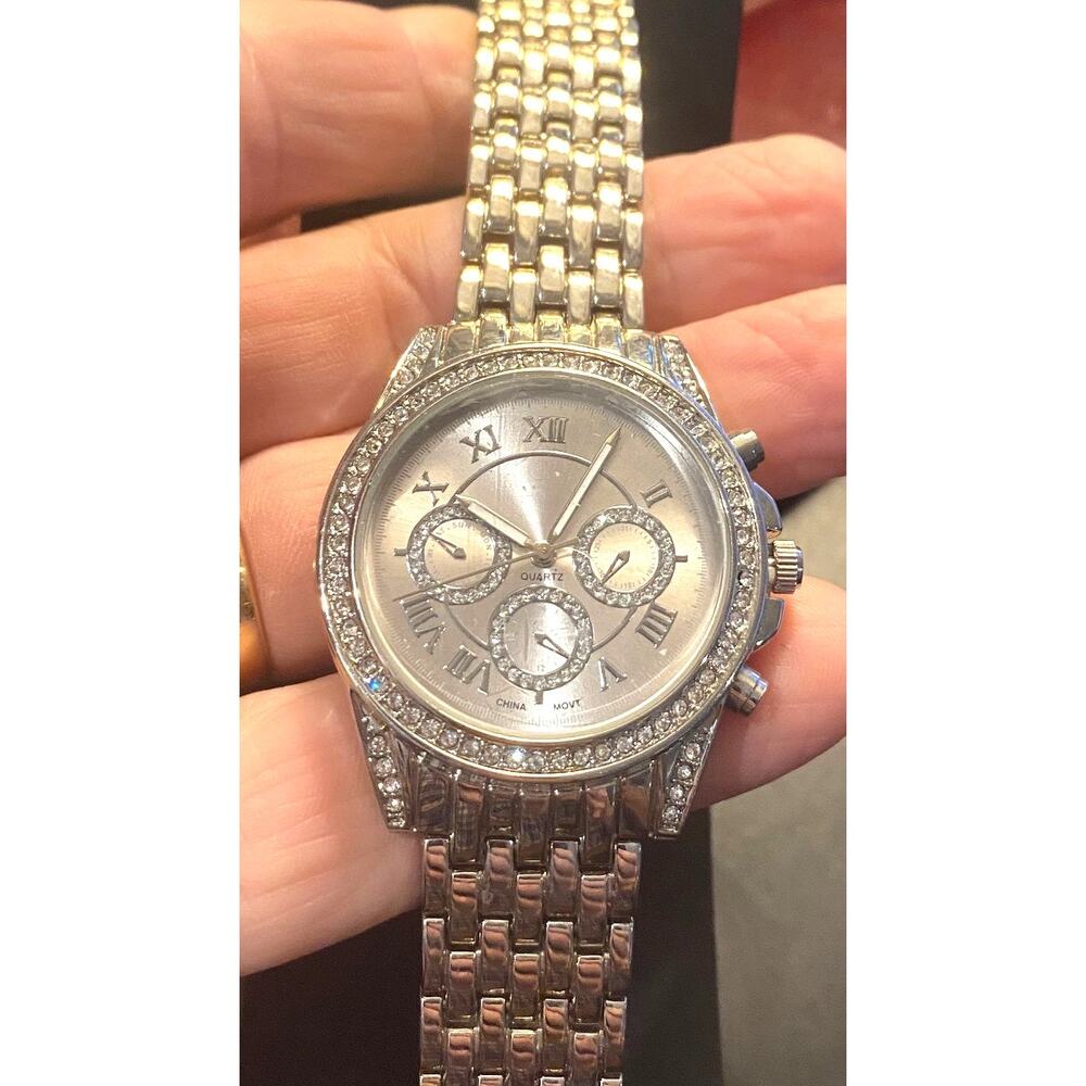 NEW Women's 40mm Silver Tone Watch, Crystal Accents, Multifunction Look